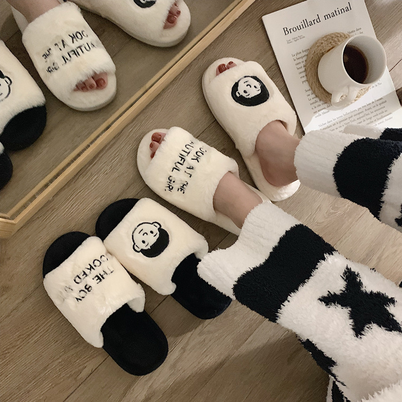 New cotton slippers autumn and winter ins style couple student cotton slippers home warm plush cotton shoes women's Korean version