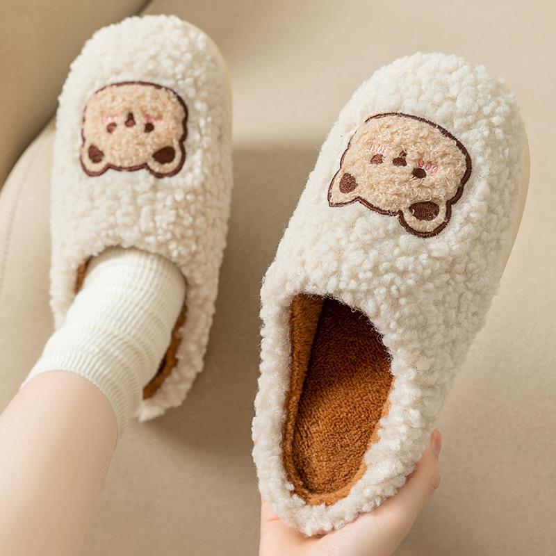 Furry slippers, non-slip indoor home plus velvet cotton slippers for women, winter