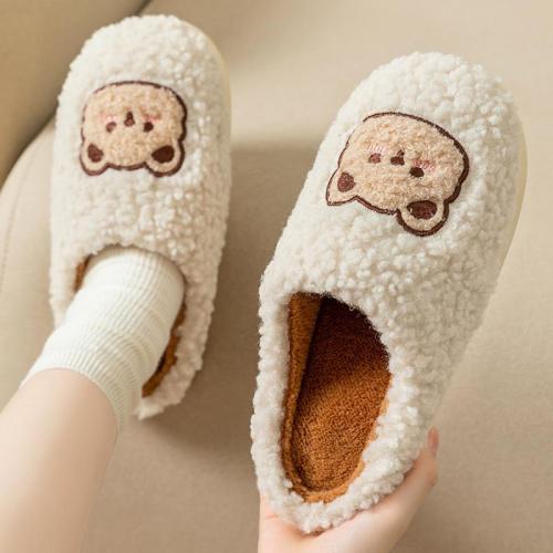 Furry slippers, non-slip indoor home plus velvet cotton slippers for women, winter