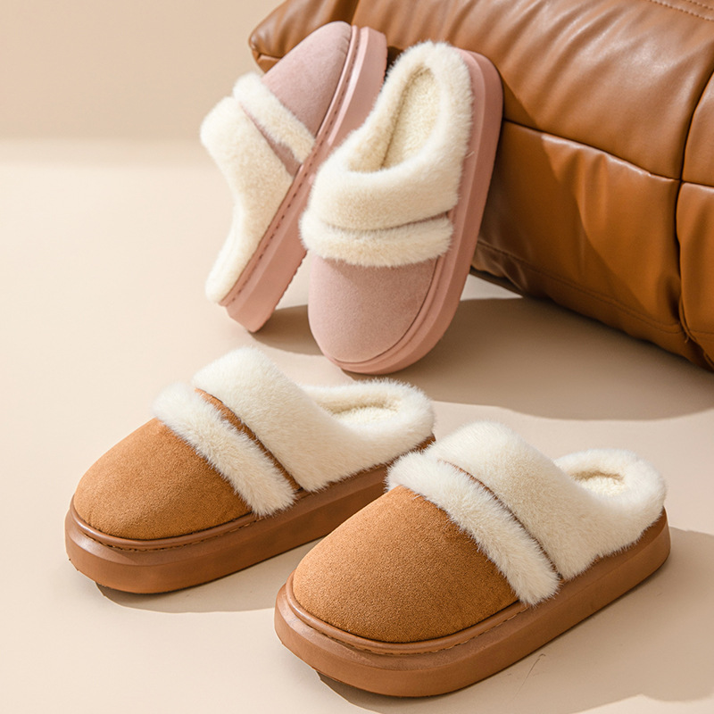 New Maillard cotton slippers for women winter indoor home cotton slippers warm plush thick-soled cotton slippers for outdoor wear