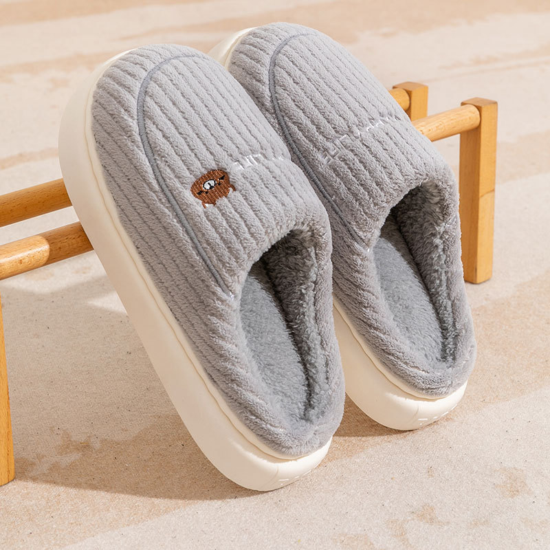Winter cotton slippers for men thick-soled indoor home warm and comfortable plus velvet home non-slip couple slippers for women