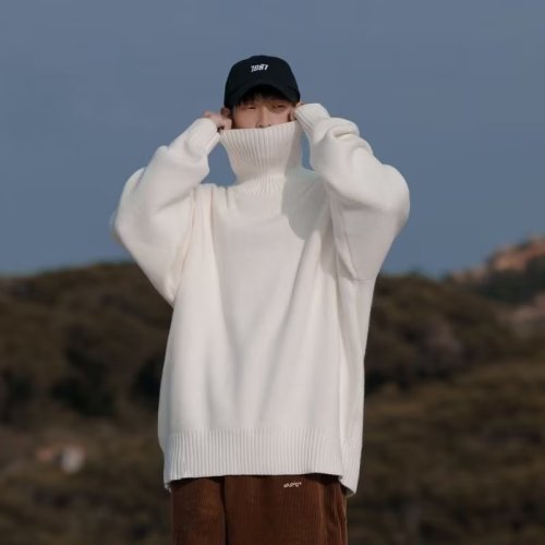 Turtleneck sweater men's winter new style lazy high-end men's bottoming shirt thickened loose inner sweater sweater
