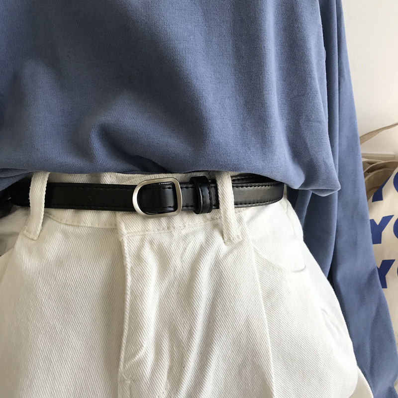 Internet celebrity same style thin belt for women simple non-hole Korean style student jeans belt for women black ins style cool