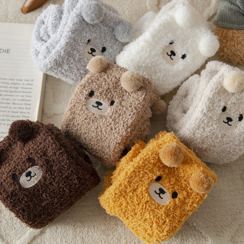 Coral velvet socks for women in winter thickened plush warm sleep socks cute cartoon floor socks plus stockings batch