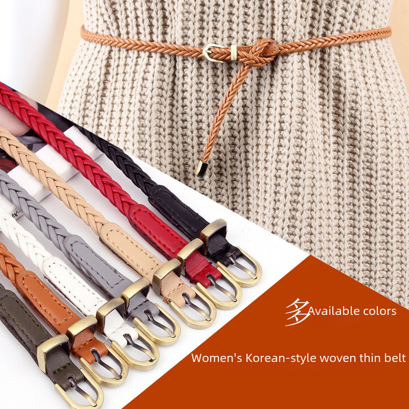 Women's braided punch-free pin buckle retro casual thin belt waist rope decorative dress shirt small belt