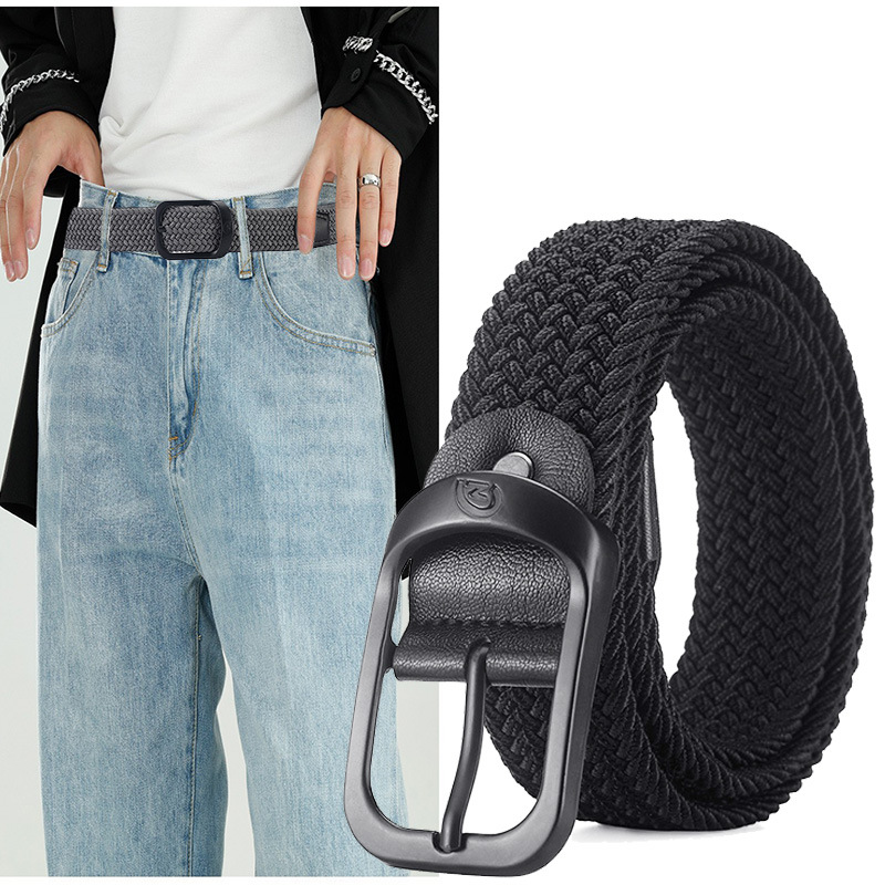 New men's belt non-hole elastic woven belt student pin buckle elastic belt young men and women fashion belt