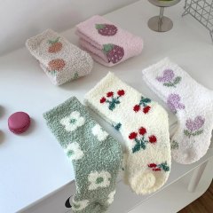 Coral velvet thickened plus velvet warm Japanese colorful cartoon fruit socks women's sleeping socks
