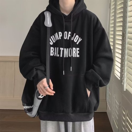 American heavyweight sweatshirt for men in autumn and winter retro loose trendy brand top clothes for couples plus velvet thickened hoodie jacket