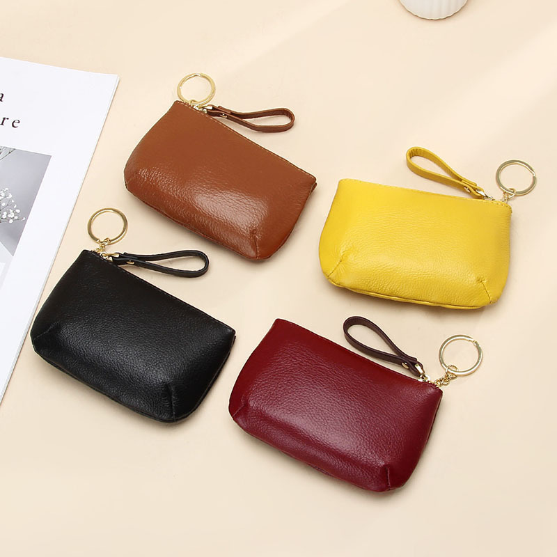 First layer soft cowhide zipper small wallet simple keychain coin bag coin bag natural fall genuine leather coin purse for women