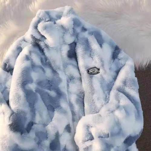 Tie-dyed lamb wool coat for women, high-end winter thickened lamb wool top, trendy ins new style, loose