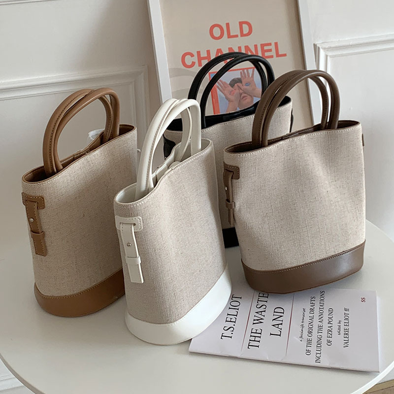 Large-capacity handbag women's new single shoulder crossbody bag Korean style fashion simple casual canvas bucket bag