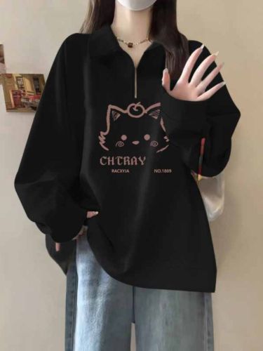 Imitation cotton Chinese cotton compound milk silk/super soft half zipper polo collar sweatshirt for women