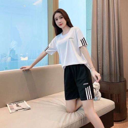 200 catties large size summer casual sports suit women's short-sleeved new fashion loose running suit two-piece set
