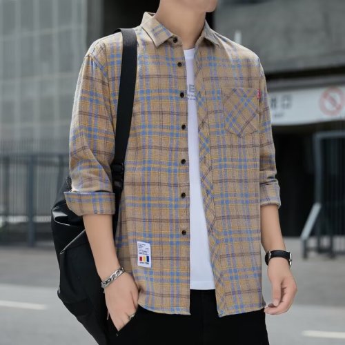 Spring and summer new long-sleeved plaid shirt for male students, Korean version, loose-fitting, versatile, trendy shirt, thin jacket