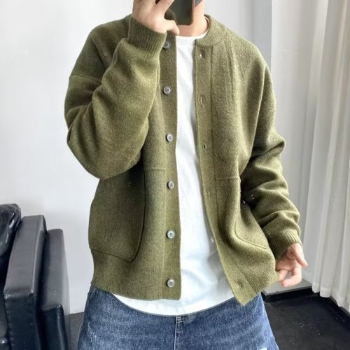 Autumn and winter new cardigan sweater for boys Korean fashion youth all-match casual solid color lazy style knitted jacket