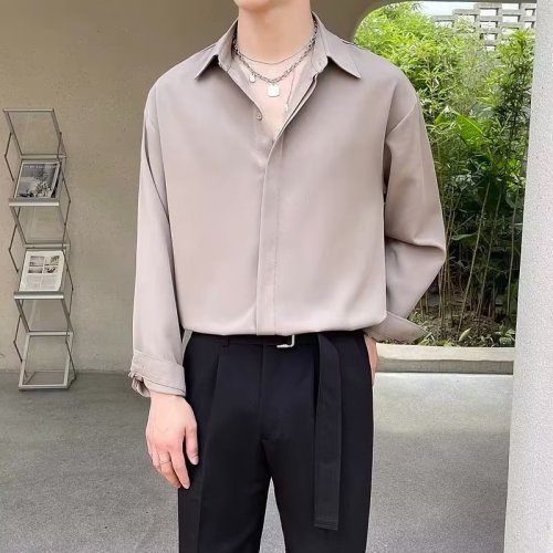 Solid color youth popular ins fashion simple long-sleeved trendy new shirt Harajuku daily trend summer men's standard