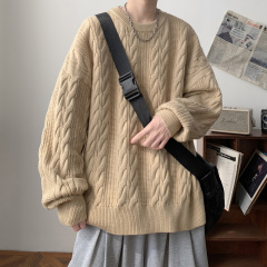 Trendy solid color textured crew neck sweater