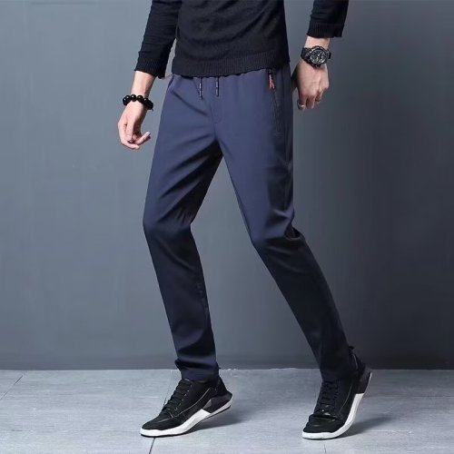 Ice silk pants men's summer thin business versatile slim solid color straight elastic sports quick-drying casual pants