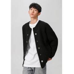 Double-breasted small fragrant sweater men's round neck cardigan zipper sweater Korean style lazy style outer sweater jacket