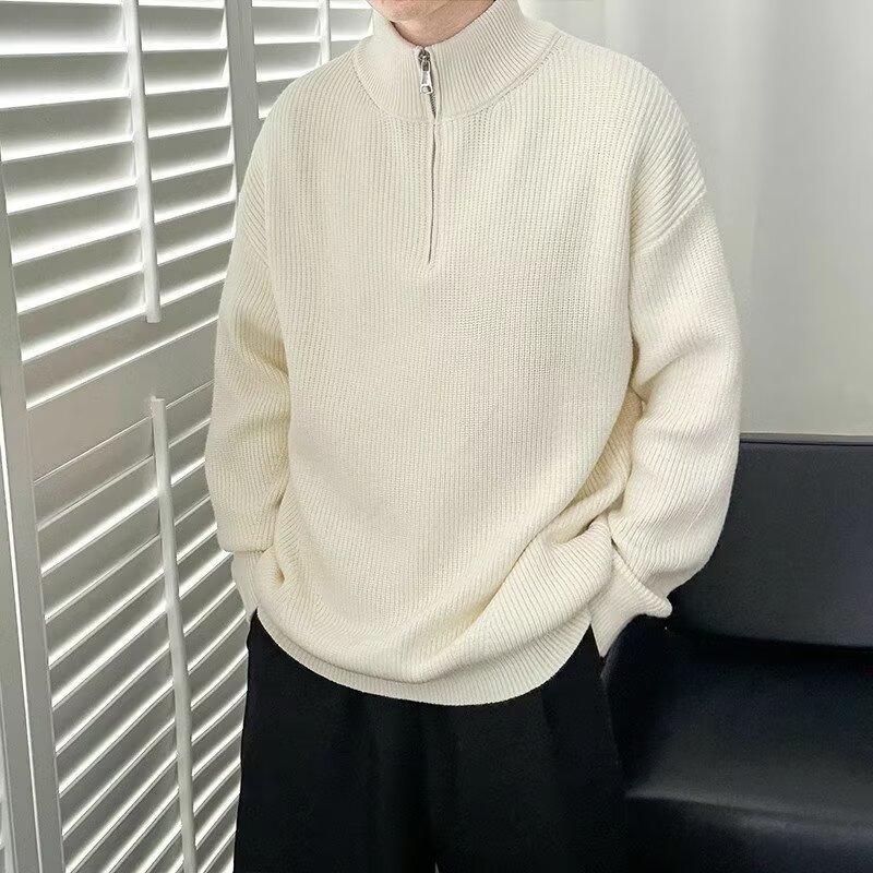 Autumn and winter half-high zipper stand collar sweater versatile knitted sweater