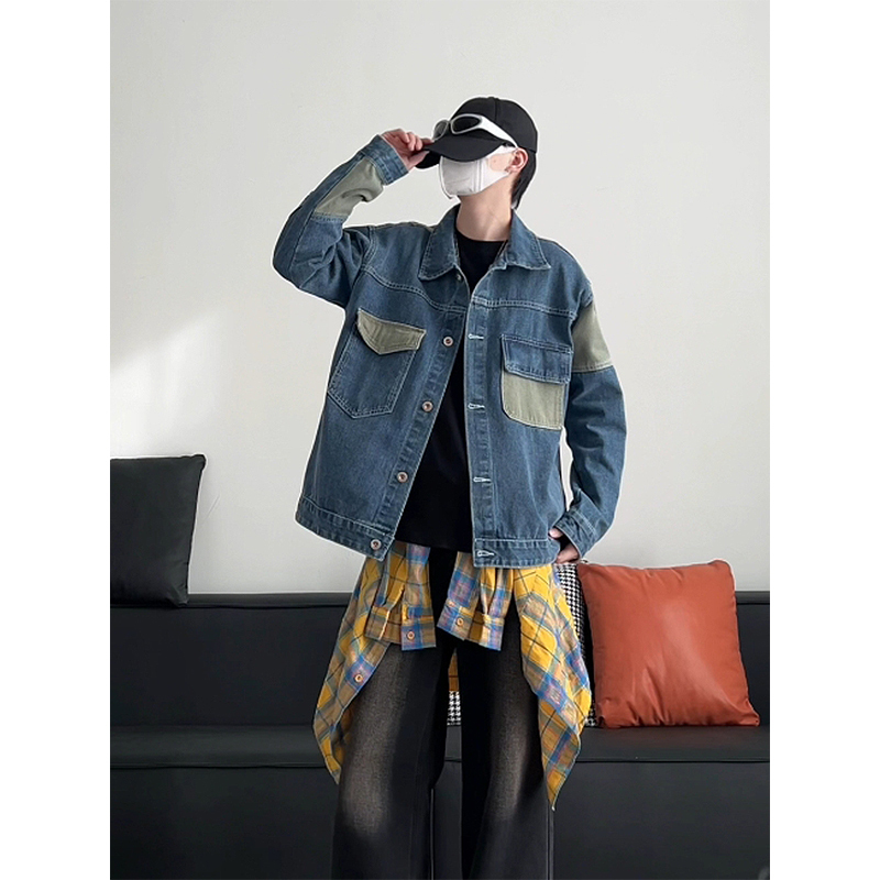 Unisex casual large size loose men's and women's trendy patchwork denim jacket