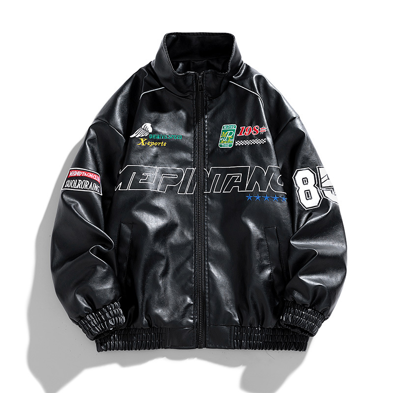 High quality Japanese autumn new original loose embroidered trendy motorcycle leather jacket for men