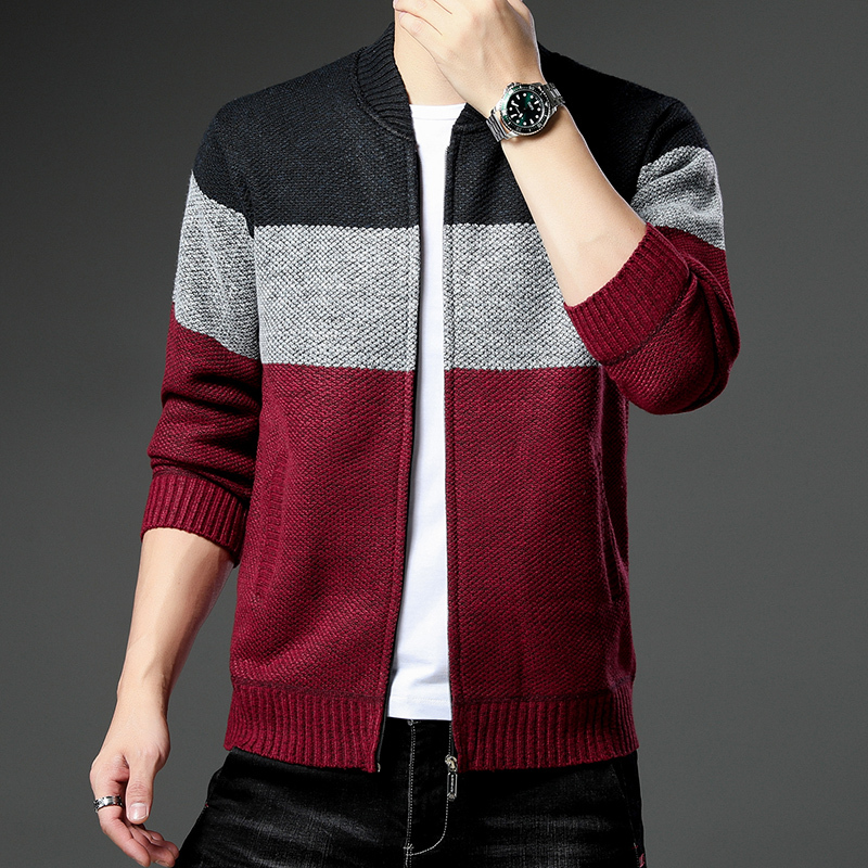 New autumn and winter men's color block sweater foreign trade large size jacket