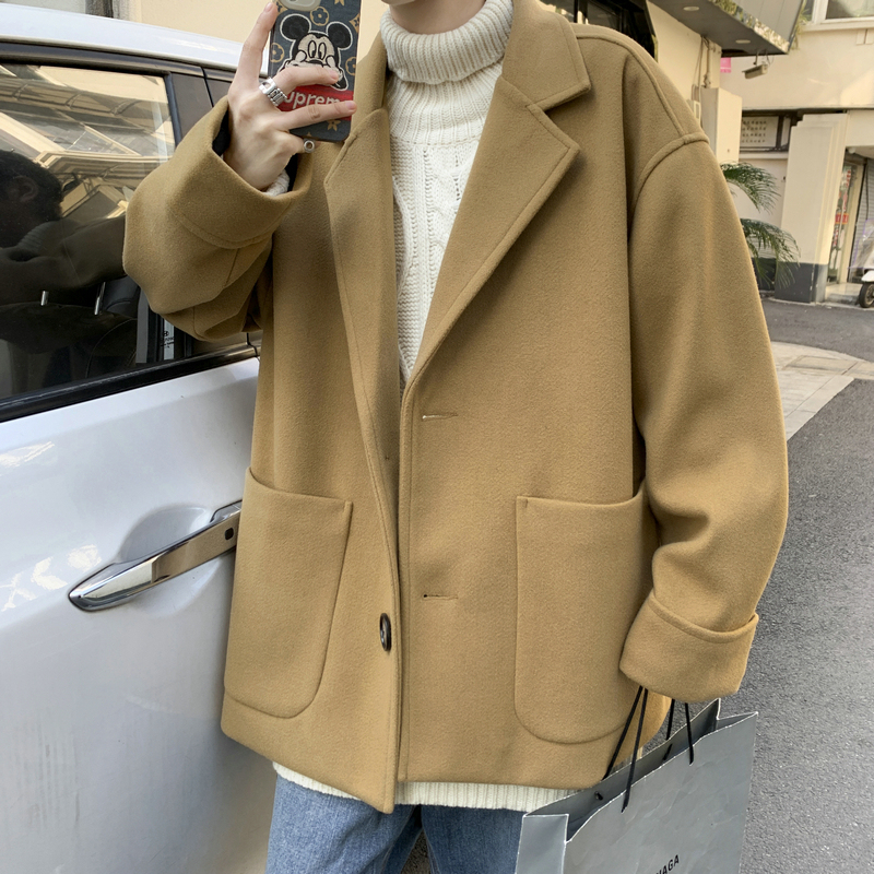 Autumn and winter woolen coats for men, medium-length, high-end windbreakers, casual woolen British-style coats