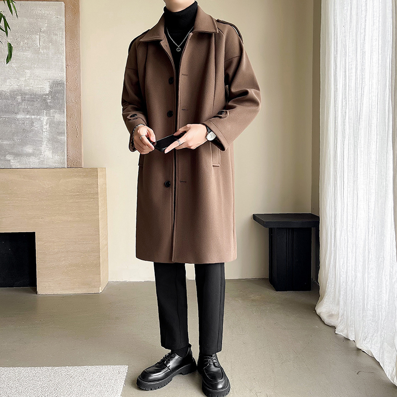 Light luxury mid-length windbreaker loose coat woolen coat for men