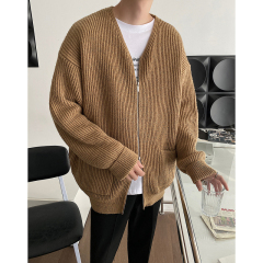 Maillard solid color sweater cardigan coat loose double zipper sweater Japanese style lazy style versatile