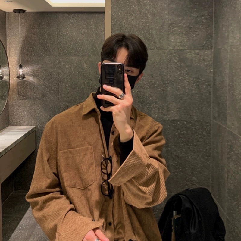 Men's corduroy shirt casual Korean style long sleeve shirt jacket