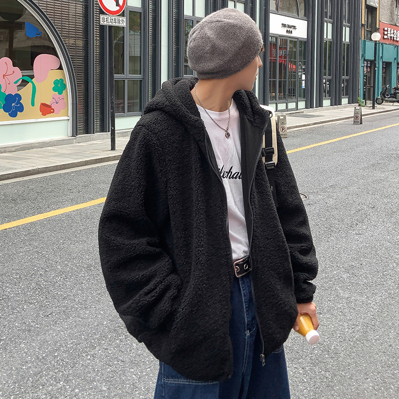 Lamb fleece thickened winter boys' hooded jacket