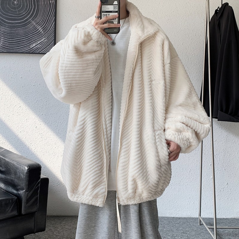 Lamb fleece jacket, winter velvet thickened cotton coat, trendy brand, handsome cotton coat, trendy Hong Kong style cotton coat