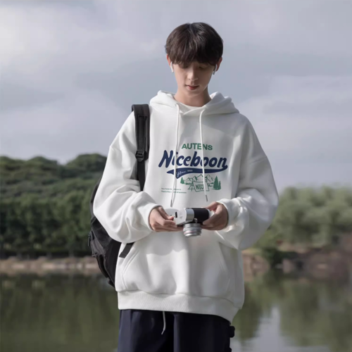 Heavy-duty spring and autumn hooded sweatshirt for men in winter, velvet and thickened, trendy American casual loose student jacket