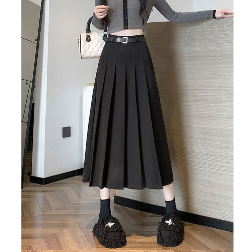 Small pleated skirt women's new high-waist slim casual casual drape mid-length a-line skirt