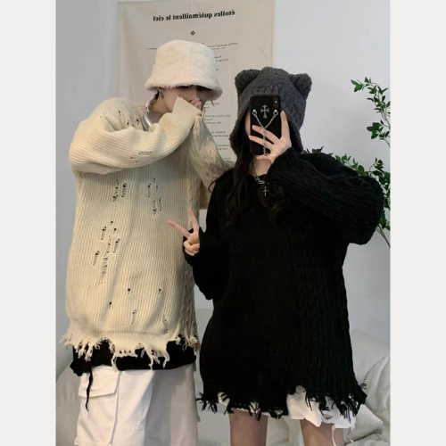 Korean knitted sweater tops for women, new style, holes, personalized design, sweet and cool style, medium and long sweaters for small people, trendy spring and autumn