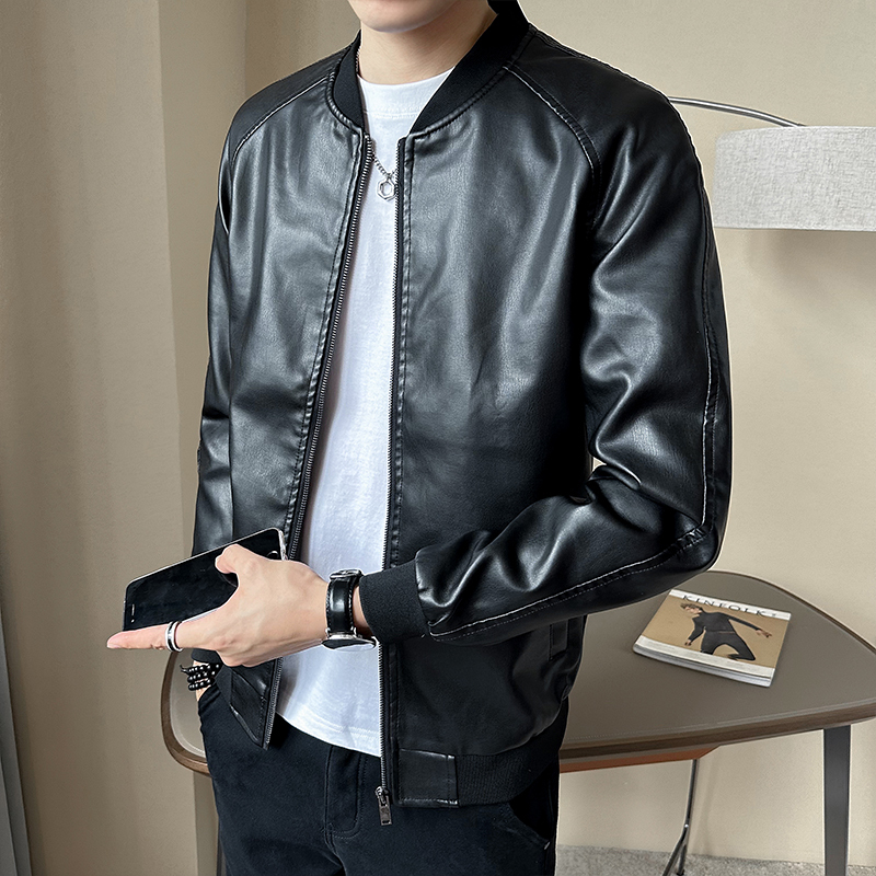 Spring men's motorcycle leather jacket PU leather jacket