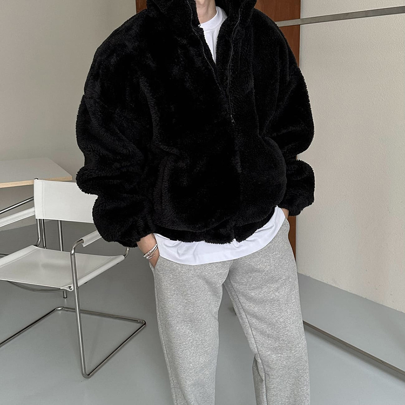 Winter stand collar lamb wool cotton coat men's trendy loose plush jacket