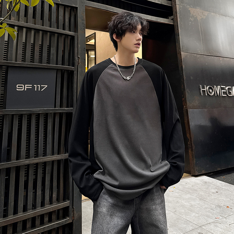 DeRong long-sleeved T-shirt with trendy splicing raglan sleeves and a high-end loose bottoming shirt