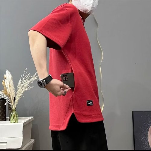 Short -sleeved T -shirt Men's Summer Fatty Trends Loose Hidden Pocket Identification Men's Half -Half -Half -Half -Hed Cloth