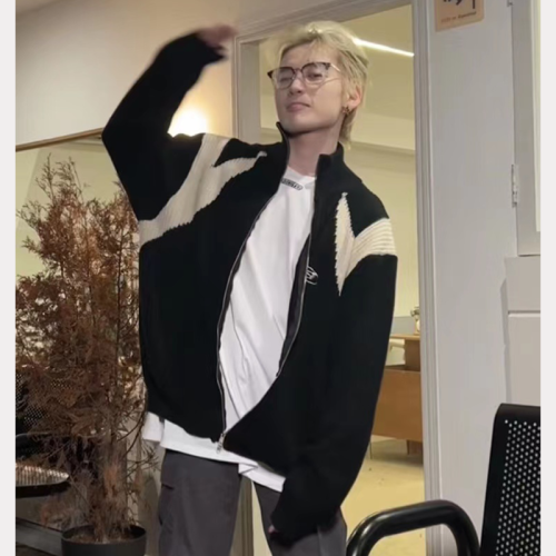 Spring and autumn new embroidery letters, tide brand lazy couples, knitting zipper retro cardigan sweater outside women