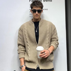 Thickened sweater men's trendy loose knitted sweater ins Hong Kong style lazy sweater jacket