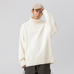 Solid color turtleneck sweater for men, new autumn and winter loose lazy style knitted sweater for men