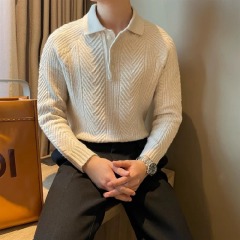 Casual long-sleeved lapel sweater British retro jacquard light mature POLO slim bottoming sweater