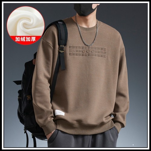 Men's sweater with velvet thickened warm round collar long -sleeved shirt trend wild