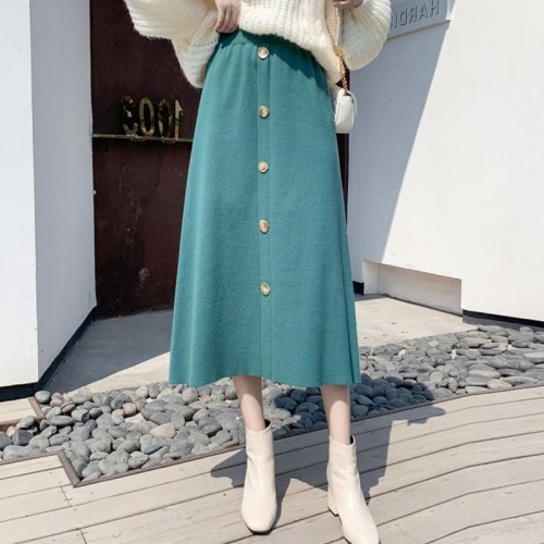 Knitting skirt Female autumn and winter new waist A -line thick wool in the long skirt temperament is thin half skirt