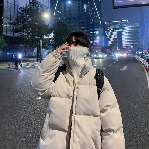 Winter men's down cotton jacket standing PU leather jacket outer jacket Korean version of the Korean version of loose cotton jacket