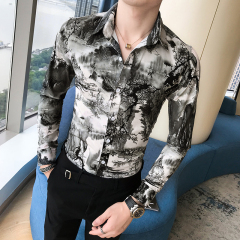 New autumn style landscape painting shirt men's printed shirt owner style