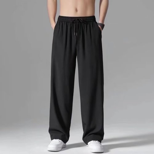 Men's summer thin black wide-leg loose versatile sports pants for boys straight-leg casual trousers