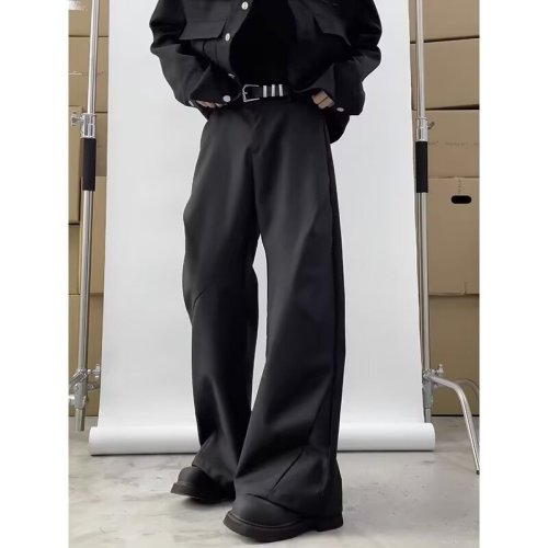 American retro anti-wrinkle high waist black straight-leg pants new loose slimming floor pants wide-leg pants